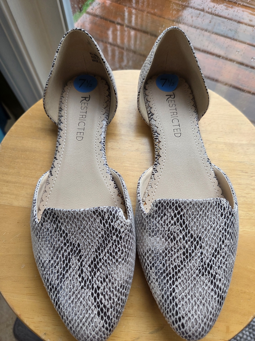 Restricted Women's Snake-Print D'Orsay Flat in Neutral Gray